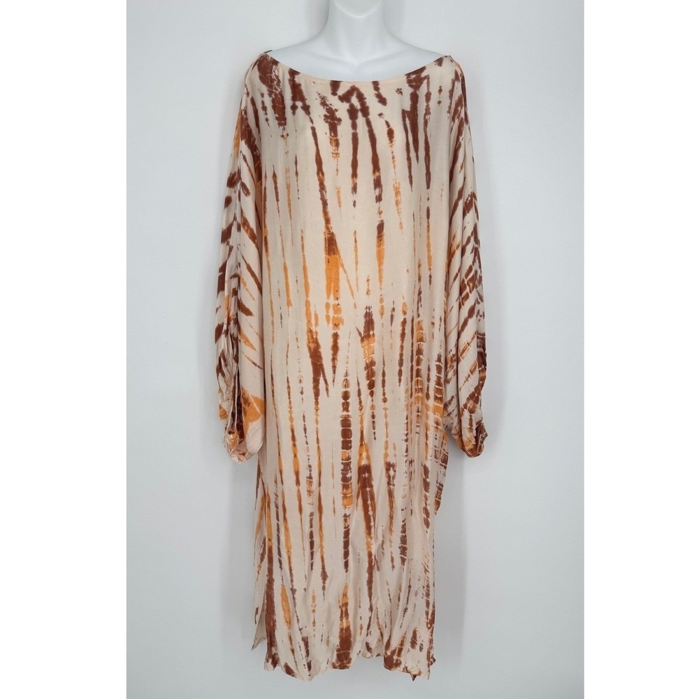 STARK X Tie Dye Caftan Maxi Dress Medium Orange Brown Boho Coastal Beach Resort